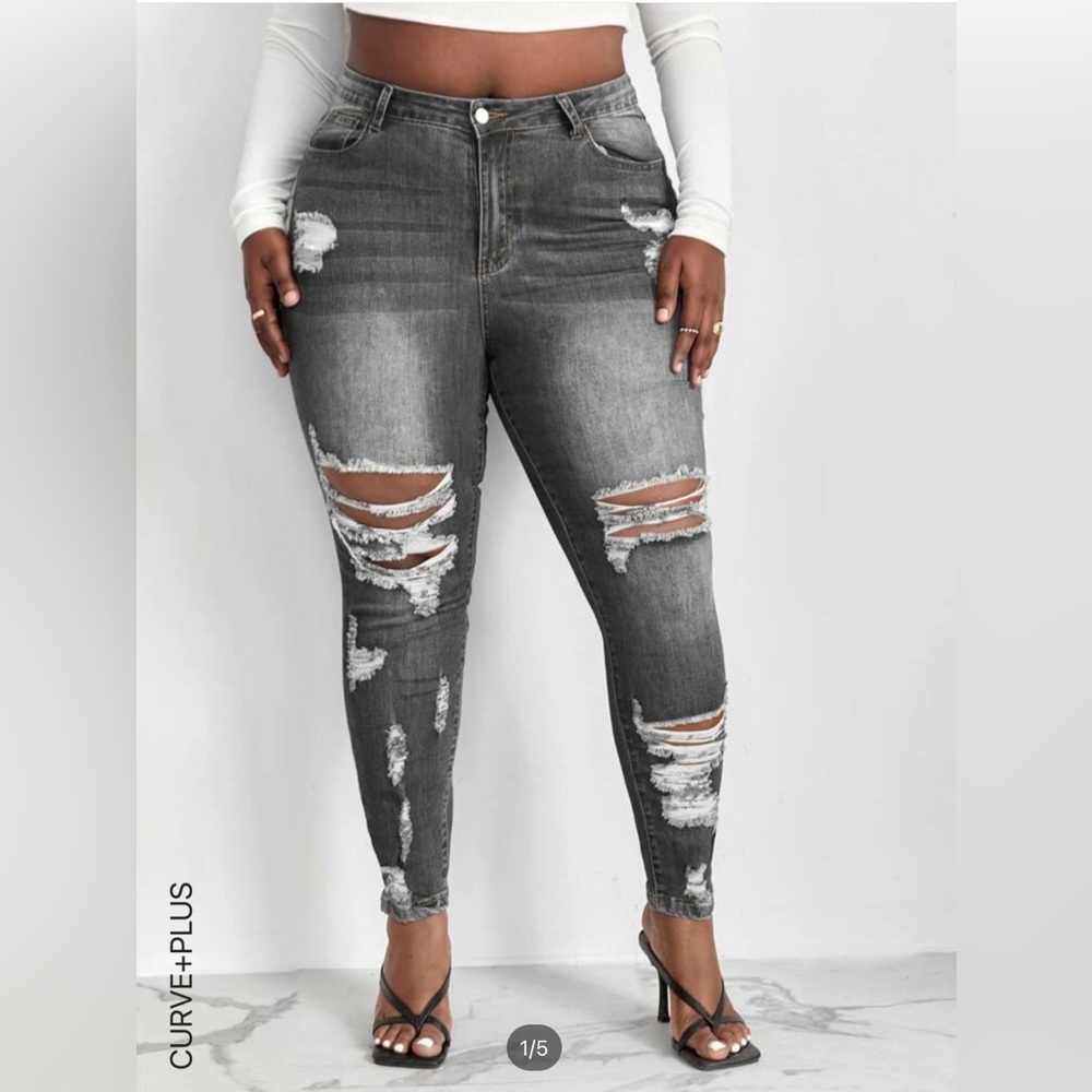 Shein Gray Ripped Skinny Jeans Size 3x (18)